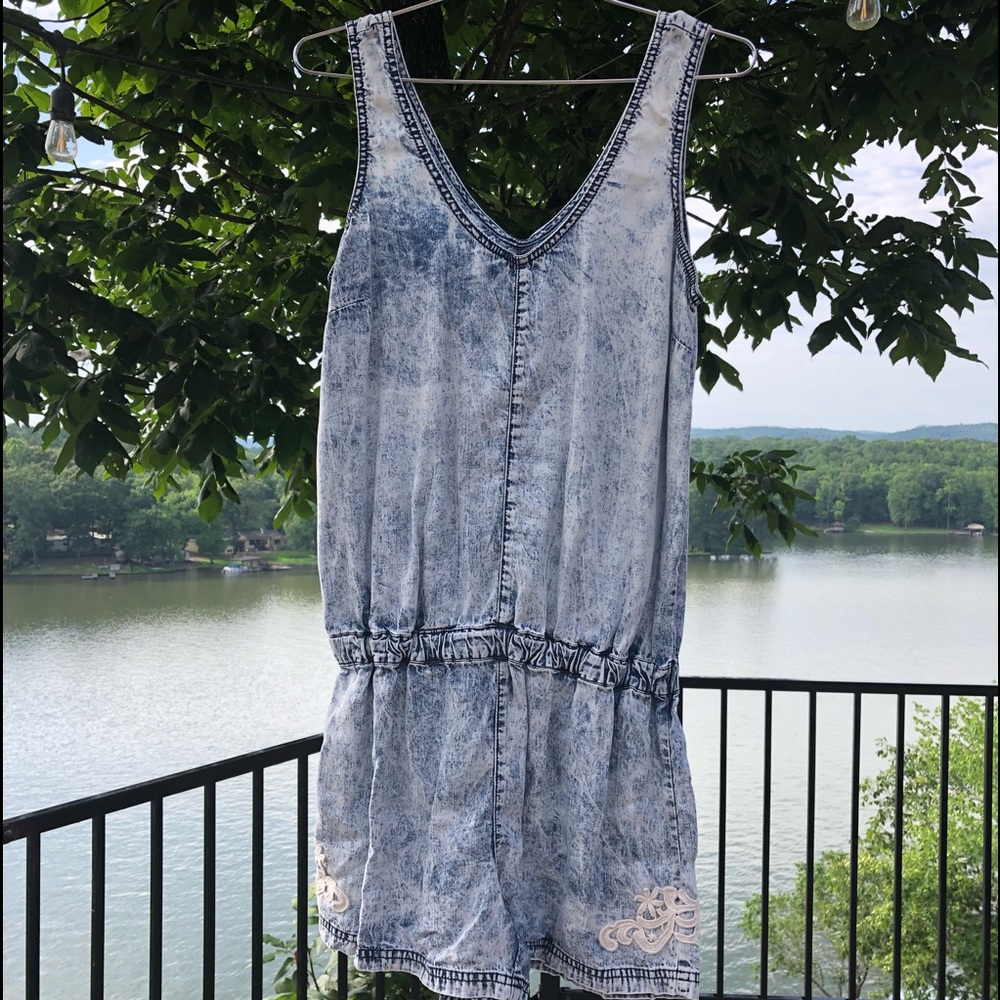 Celebrity pink blue jean romper/Swimsuit cover up